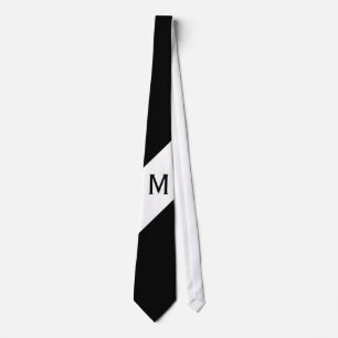Corbata Sólo color y pancarta - blanco negro + monograma