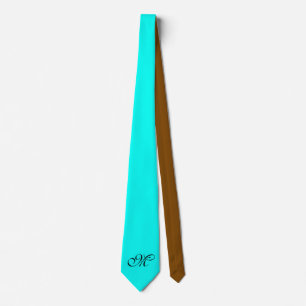 Corbata Solo fondo de color - marrón turquesa + monograma