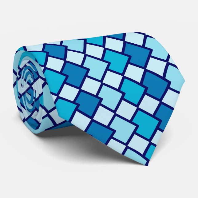 Corbata Sombras de Blue Abstract Forma de Diamante Geométr (Enrollado)