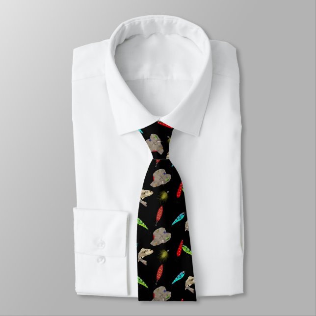 Corbata Sombreros y señuelos de pesca sobre negro (Atado)