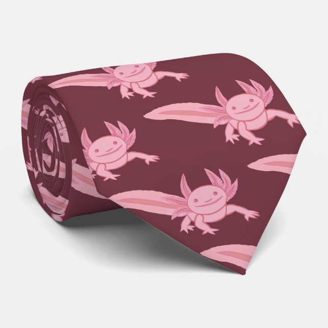 Corbata Sonriente de Ajolote Rosa – Diseño Kawaii  (Enrollado)