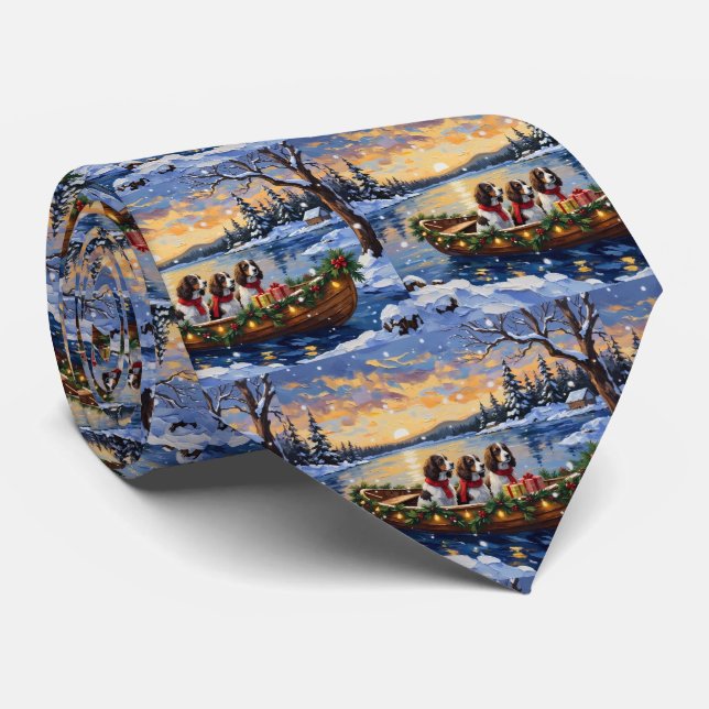 Corbata Spaniel de Springer Navidad Barco Fiesta (Enrollado)
