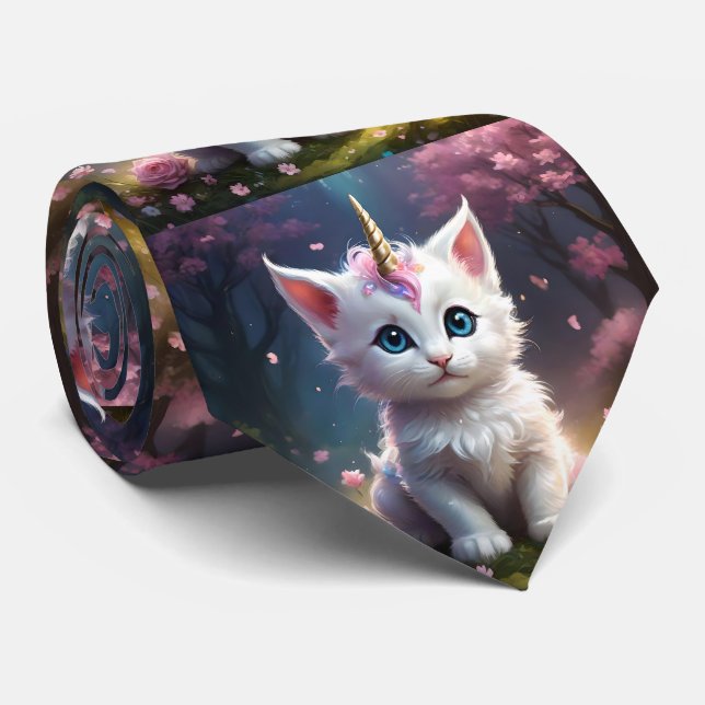 Corbata "Sparkle Paws: El encantador gatito unicornio" (Enrollado)