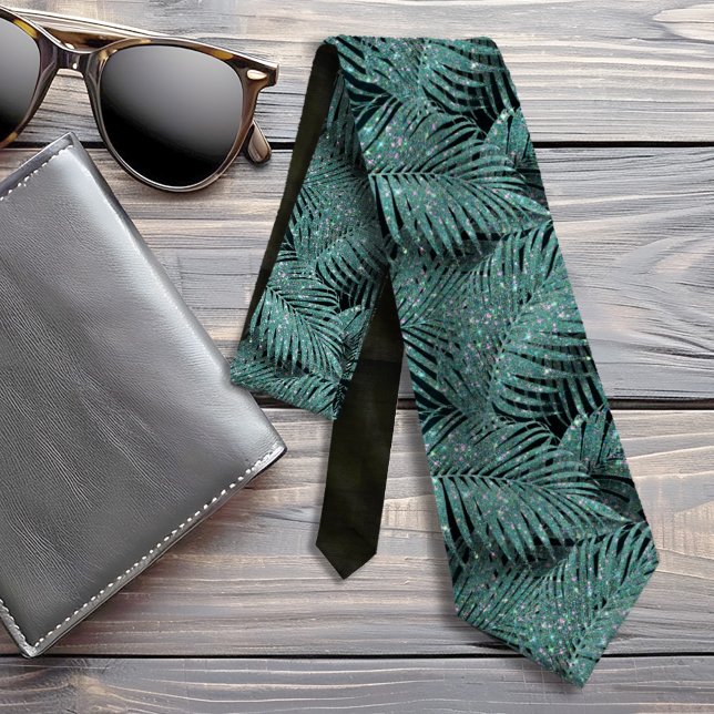 Corbata Sparkling Palm Leaves Pattern ID831 Verde azulado (Subido por el creador)