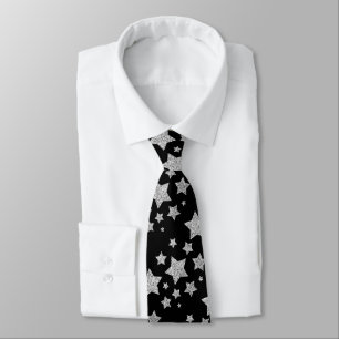 Corbata Sparkly Silver Stars Navidades patrón negro