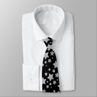 Corbata Sparkly Silver Stars Navidades patrón negro