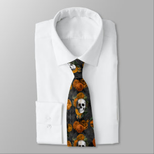Corbata Spooky Halloween Skull and Roses