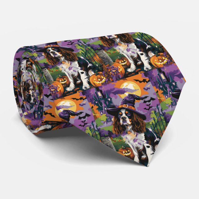 Corbata Spooky Springer Spaniel Halloween Witch Pumpkin (Enrollado)