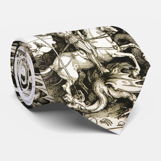 Corbata ST. GEORGE Y DRAGON, Blanco Negro (Enrollado)