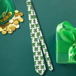 Corbata St. Patrick's Day Green 4 leaf Clover Shamrock,