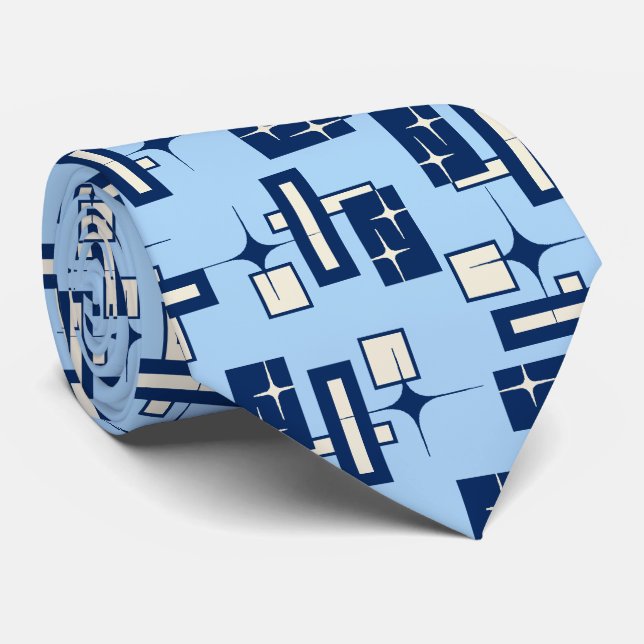 Corbata Stardust Retro Geometric Sky Blue de dos lados (Enrollado)