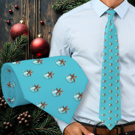 Corbata Starfish n Ornament Aqua Blue Christmas Tie