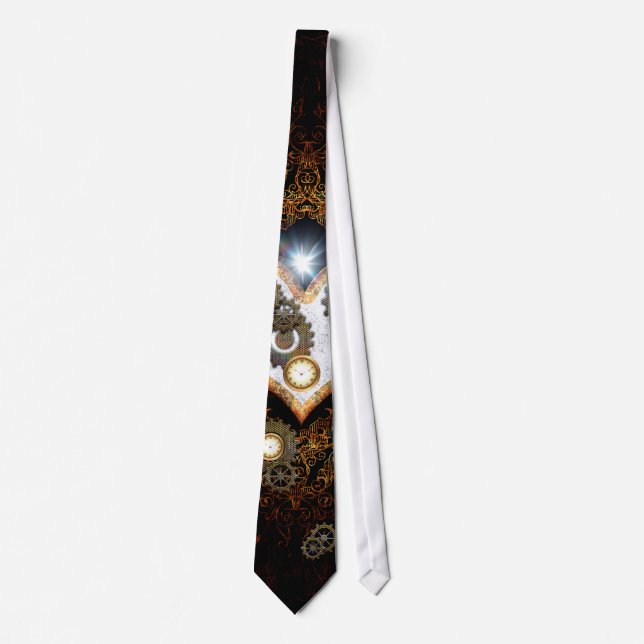 Corbata Steampunk, corazón hermoso con los engranajes y (Anverso)
