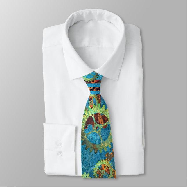 Corbata Steampunk Verdigris Rusty CogWheel (Atado)