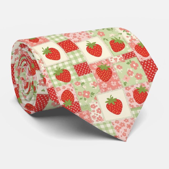 Corbata Strawberry Patchwork Picnic (4) (Enrollado)