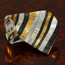 Corbata Striped Gold, Black, Silver Necktie