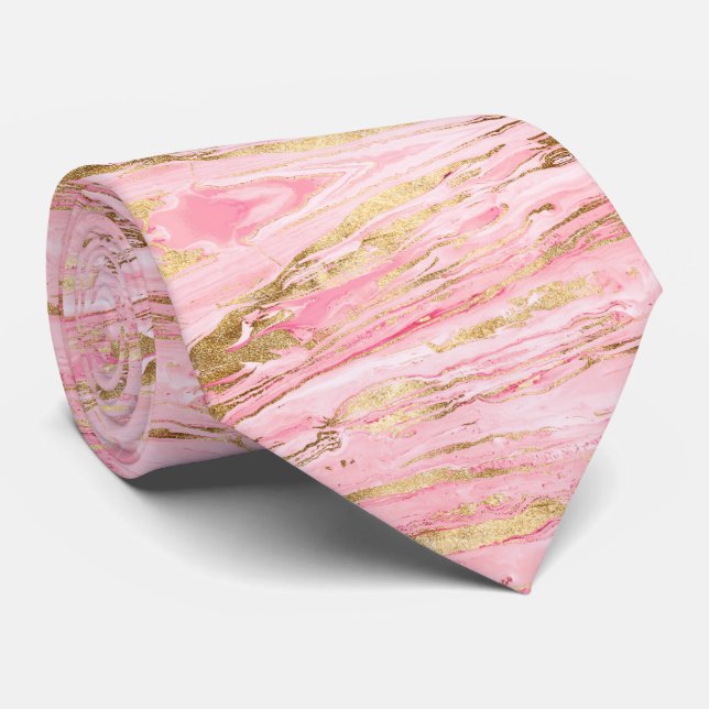 Corbata Stylish Pink Gold Abstract Marble Liquid Paint (Enrollado)