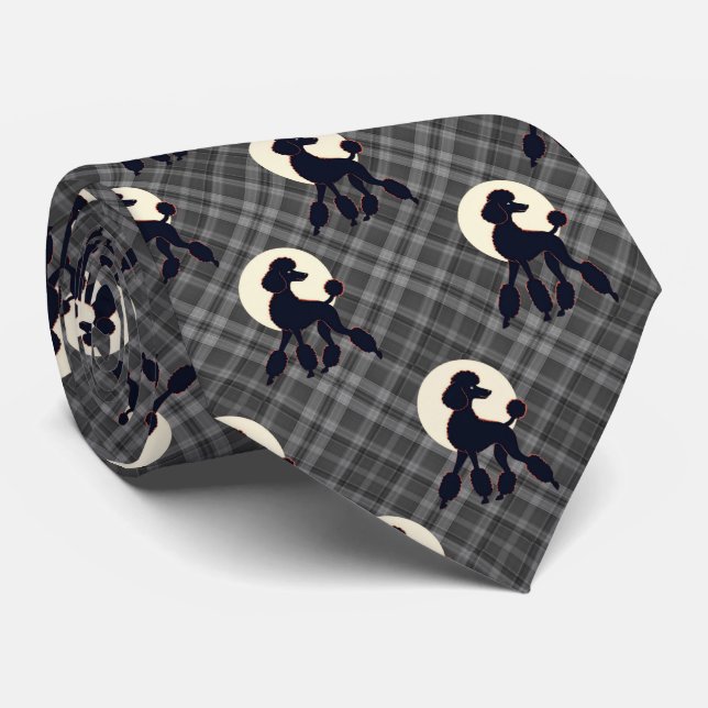 Corbata Stylish Poodle on Gray Plaid Necktie (Enrollado)
