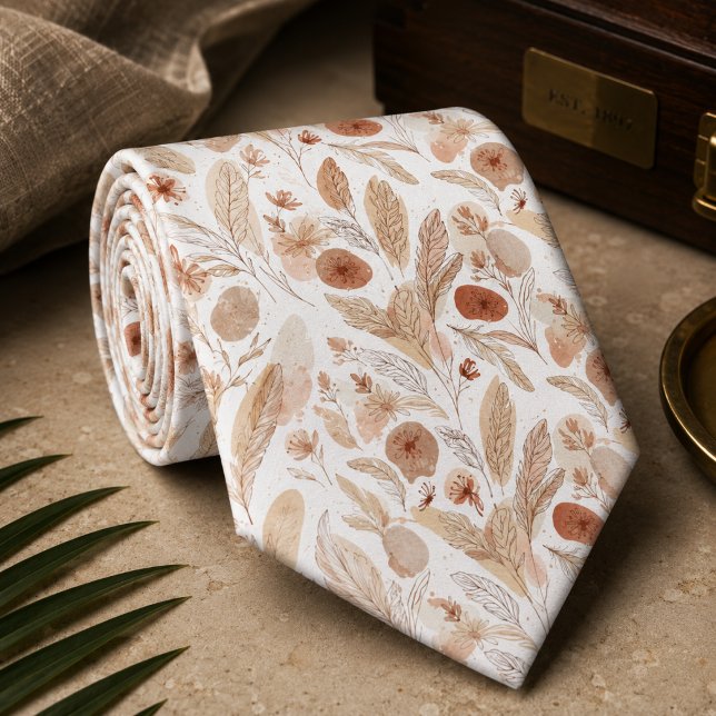 Corbata Suave beige y terracota Pampas y flores de prado (Subido por el creador)