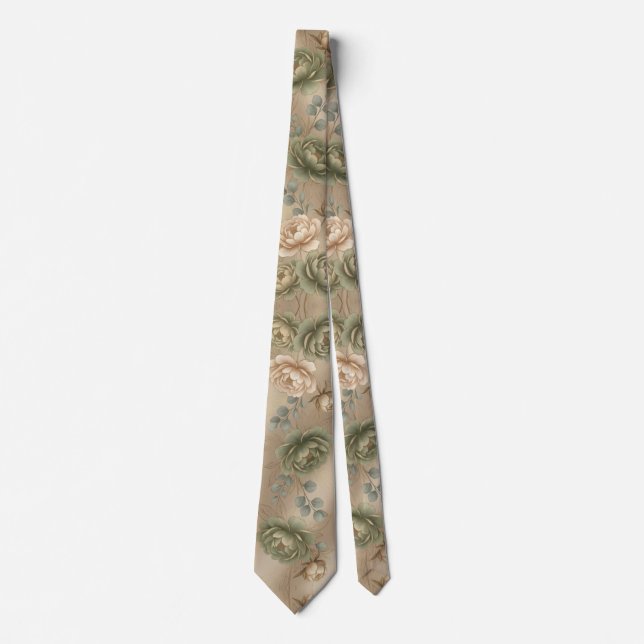 Corbata Suave Verde Salvia y Rosa Crema (Anverso)