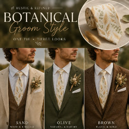 Corbata Suaves motivos de hiedra y flores en beige delicad