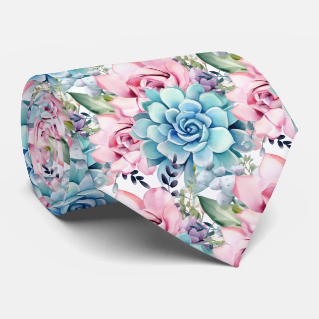 Corbata Suculentas Azules Rosadas Audaces (Enrollado)