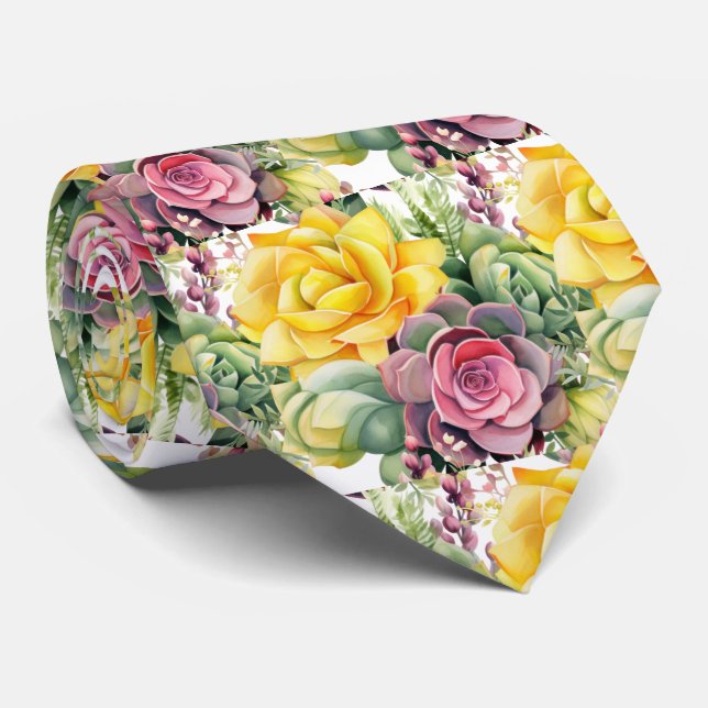 Corbata Suculentas Rosa Amarillo Verde Intensas (Enrollado)