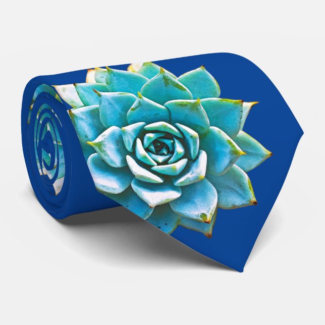 Corbata Suculentos acuarelas sobre el azul (Enrollado)