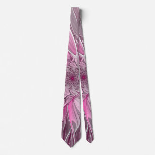 Corbata Sueño de flores rosadas fractales, patrón de fanta