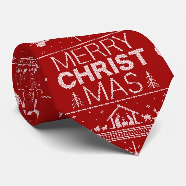 Corbata Suéter navideño feo cristiano religioso (Enrollado)