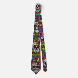 Corbata Sugar Skull Art - Fiesta Floral