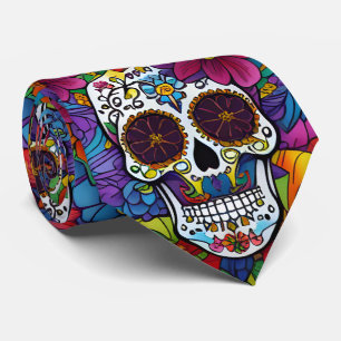 Corbata Sugar Skull Art - Fiesta Floral