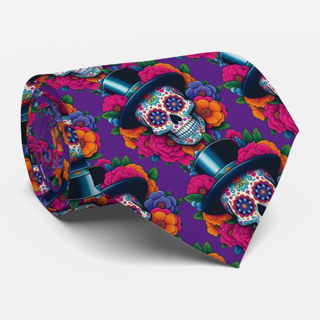 Corbata Sugar Skull Art - Top Hat Skull (Enrollado)