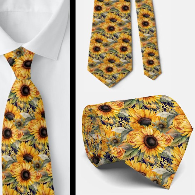 Corbata Sunflowers Amarilla Nave Blue Floral Neck Tie (Subido por el creador)