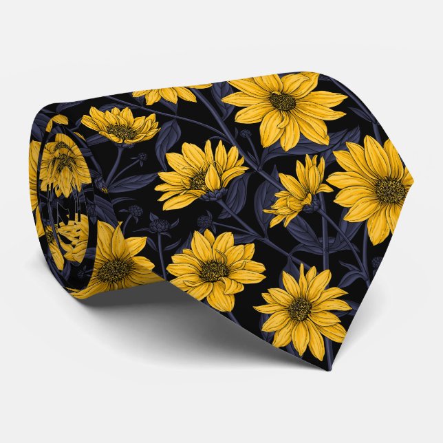 Corbata Sunroot, girasol salvaje en amarillo y azul (Enrollado)