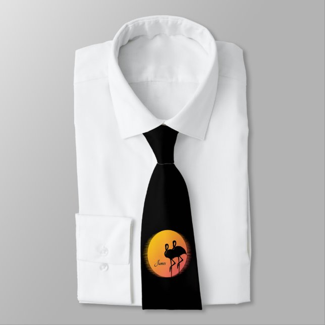 Corbata Sunset Flamingos Personal con Nombre (Atado)