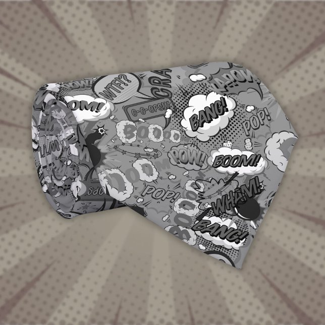 Corbata Superhéroe de arte pop del libro de historietas en (Black and White Comic Book Pop Art Superhero Neck Tie)