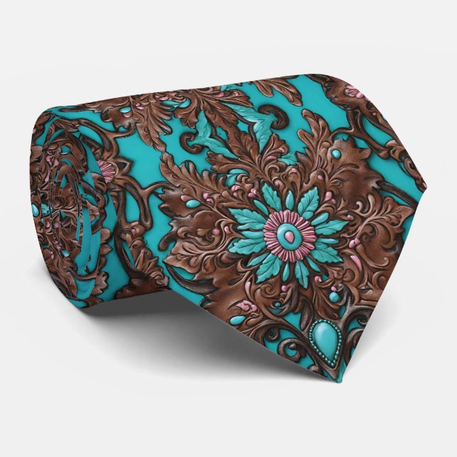 Corbata Sur Cowboy Brown Turquoise Western Country (Enrollado)