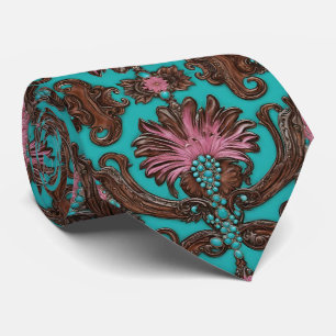 Corbata Sur Cowboy Pink Turquoise Western Country
