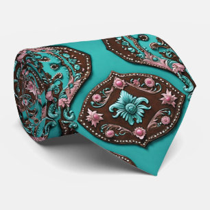 Corbata Sur Cowboy Turquoise Pink Western Country