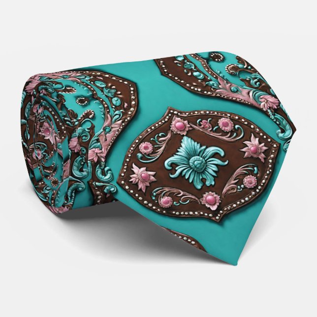 Corbata Sur Cowboy Turquoise Pink Western Country (Enrollado)