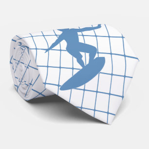 Corbata Surfing Surfer Surf Board on Blue Check Necktie