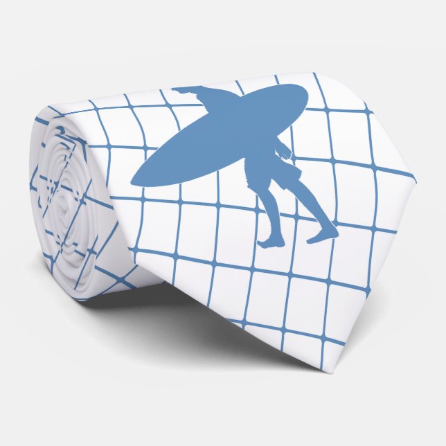 Corbata Surfista con Surf Board en Blue Check Necktie (Enrollado)