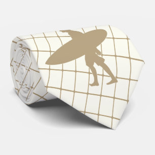 Corbata Surfista con Surf Board en Tan Check Necktie