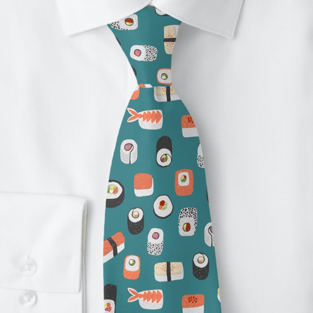 Corbata Sushi Green Nece Tie (Japanese sushi pattern tie for foodies)
