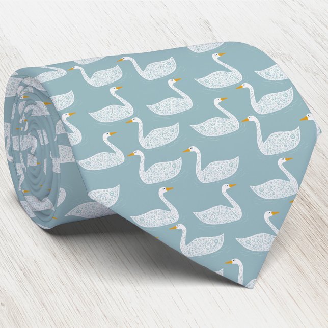 Corbata Swan Bird Pattern Light Teal Green (Swan pattern neck tie for wildlife, nature and bird lovers)
