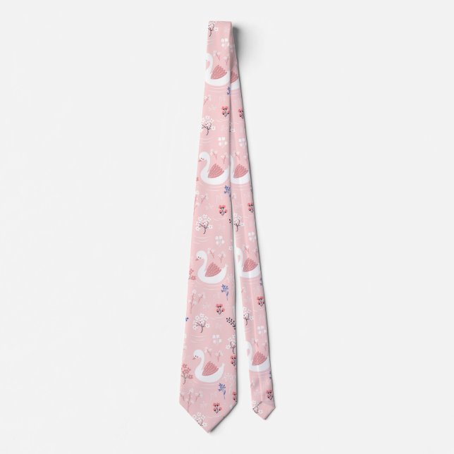 Corbata Sweet White Swans On Pastel Pink Floral Ballet (Anverso)