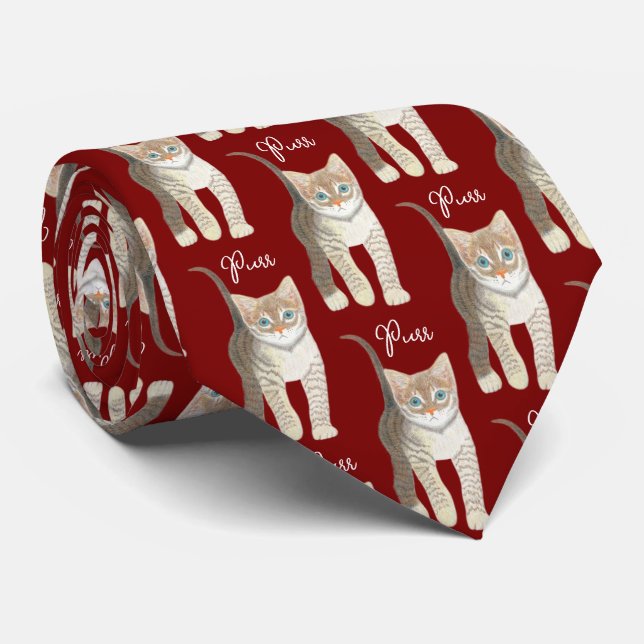Corbata Tabby Kitten With Text Maroon Necktie (Enrollado)