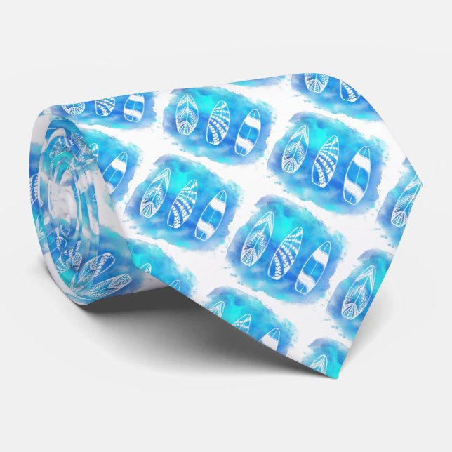 Corbata Tabla de surf azul tropical novedad de verano de p (Enrollado)