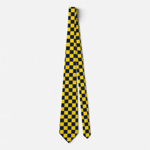 Corbata Tablero de ajedrez azul marino y amarillo dorado